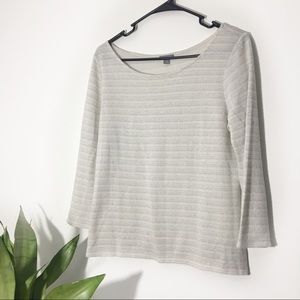 Ann Taylor Metallic Striped 3/4 Sleeve Top Size M